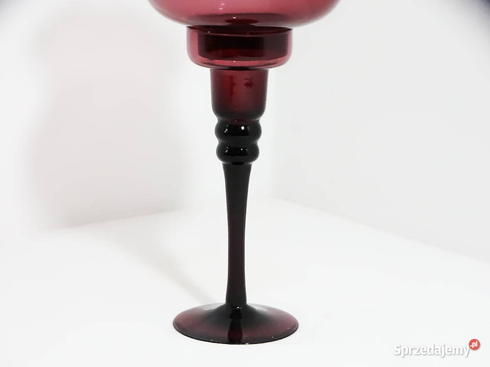 Szklany świecznik hurricane rubinowy vintage Biłgoraj