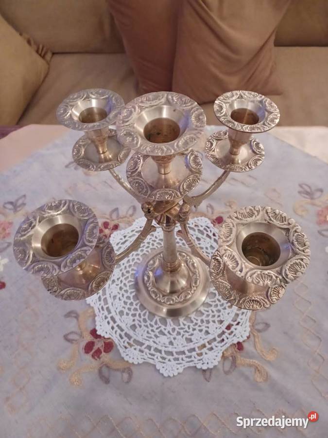 Piękny duży świecznik mosiężny Poznań