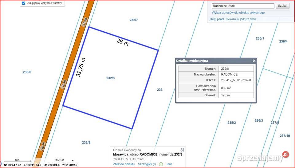 Radomice Sprzedam działkę budowlaną 889 mkw 889m2