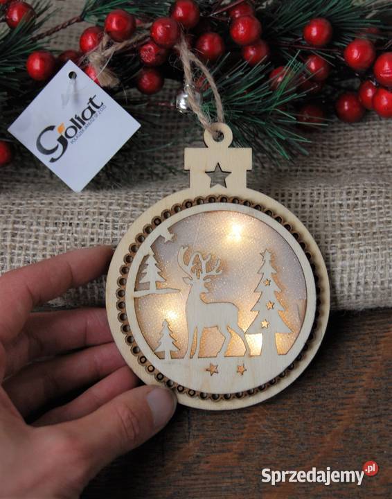 Zawieszka drewniana podświetlana bombka LED Dekoracje i ozdoby Lublin