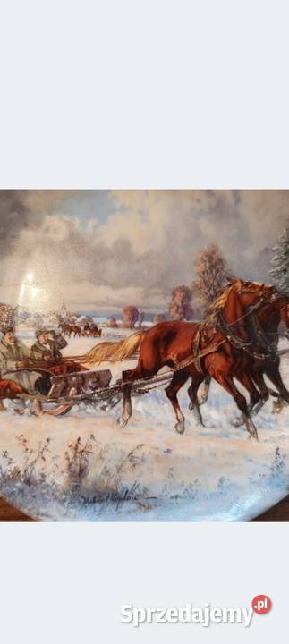 WEDGWOOD Talerz kolekcjonerski WIEŚ KONIE ZIMOWY łódzkie Pabianice