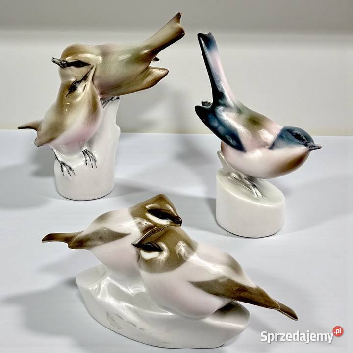 2 ptaki sikorki parka Andras Sinko Zsolnay Węgry Porcelana i szkło