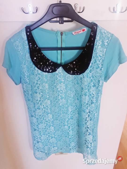 TShirt damski bluzka miętowa 36 S kołnierzyk Warszawa