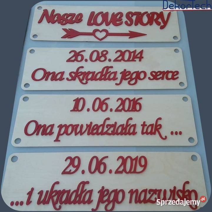 Tablice LOVE STORY dekoracja wesele ślub Chomranice