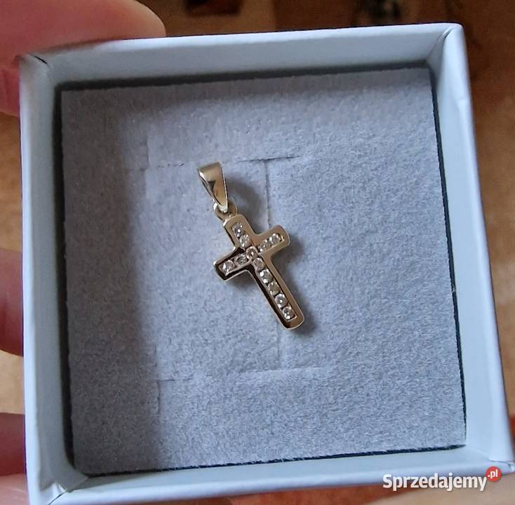Złota zawieszka wisiorek z diamentami krzyżyk Otwock
