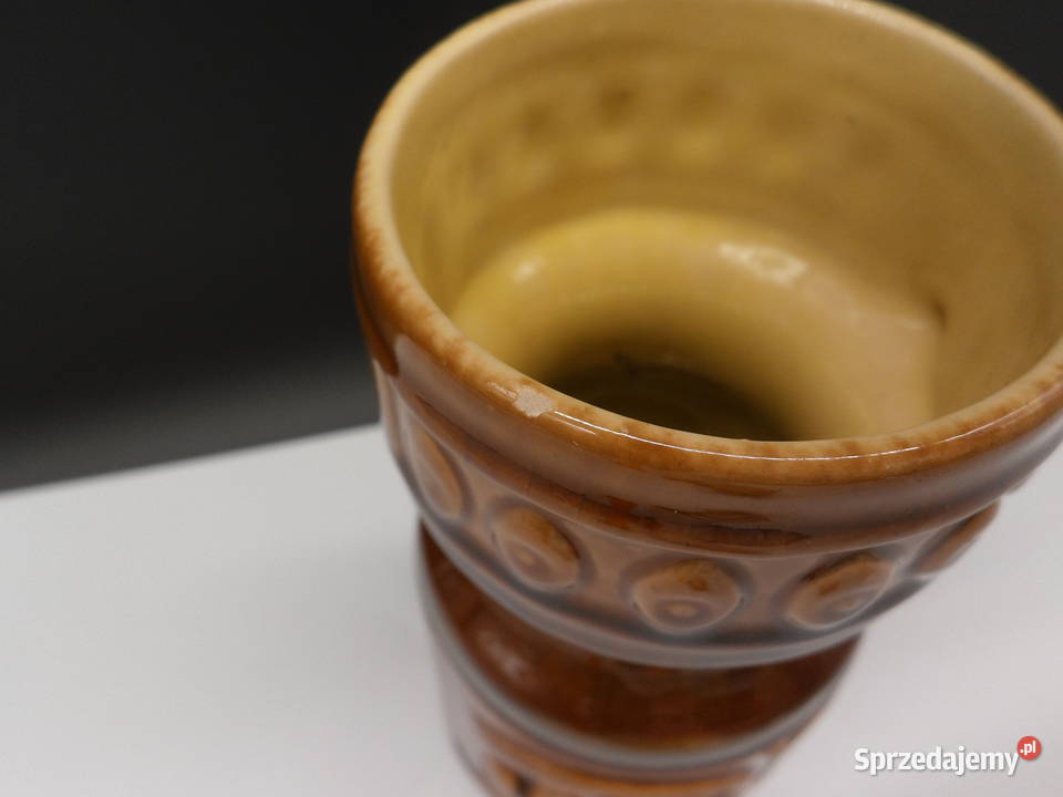 Wazon dzbanek DDR ceramiczny brązowy z uchwytem Raszków