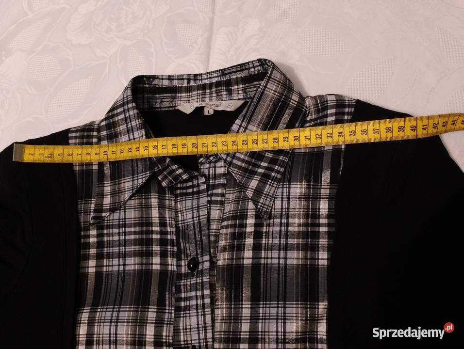 CZARNA bluzka z długimi rękawami i biało czarną Oborniki