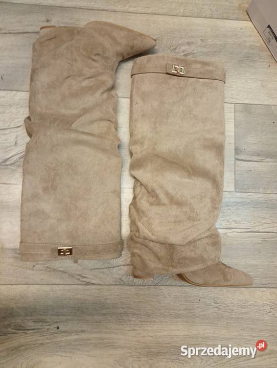 40 Beżowe kozaki kowbojki wieczorowe Nowe 25.5cm Kraków