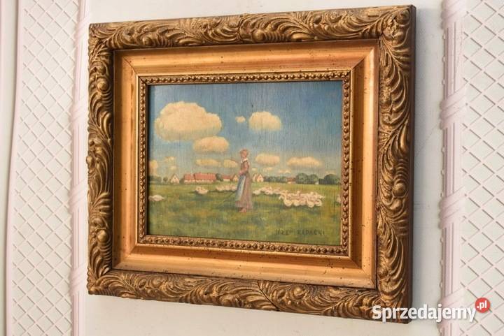 Józef Rapacki Pejzaż Polskiej Wsi Gęsiarka Kraków sprzedam