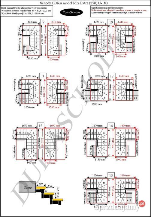 Schody modułowe CORA model Mix 02 U180 12 wewnętrzne Kościan