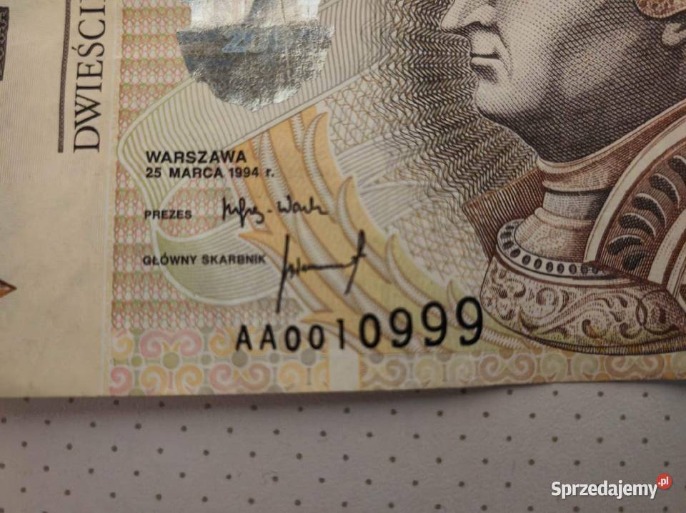 Banknot kolekcjonerski 200 Seria AA z 1994 roku Pozostałe Środa Wielkopolska sprzedam