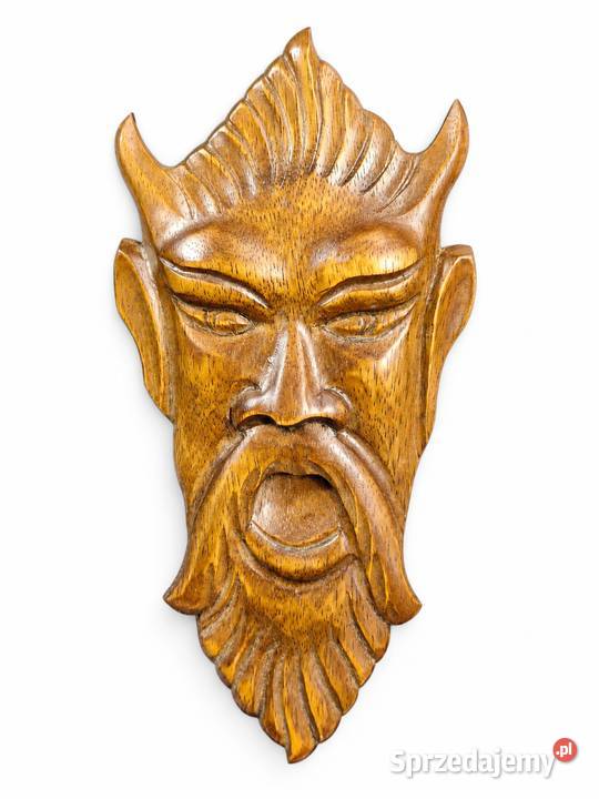 Drewniana maska ścienna Satyr Faun rzeźba drewno Figurki i rzeźby łódzkie Poddębice