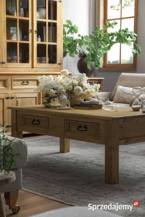 ława drewniana do salonu z szufladkami HACIENDA 135cm Meble Maków Podhalański