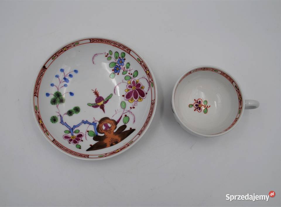 Zestaw filiżanka ze spodkiem Miśnia Meissen XIX Porcelana i szkło wielkopolskie Poznań