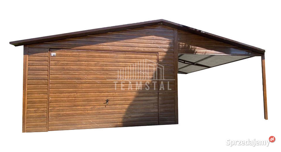 Garaż Blaszany 4x6 + wiata 3x6 Brama - Drewnopodobny TS88