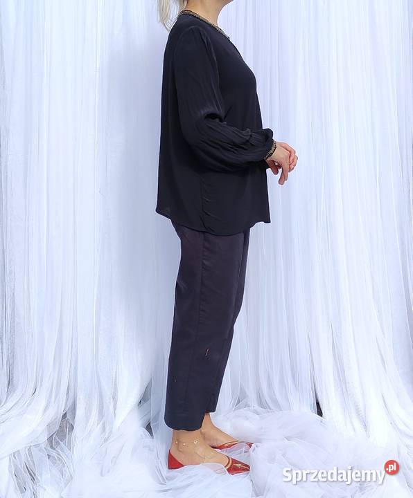 Czarna bluzka top XL 42 Monsoon wiskoza koraliki Szczecin