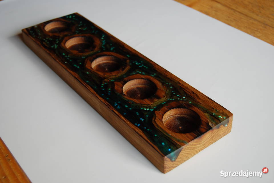 świecznik drewno żywica tealight rękodzieło Myślenice