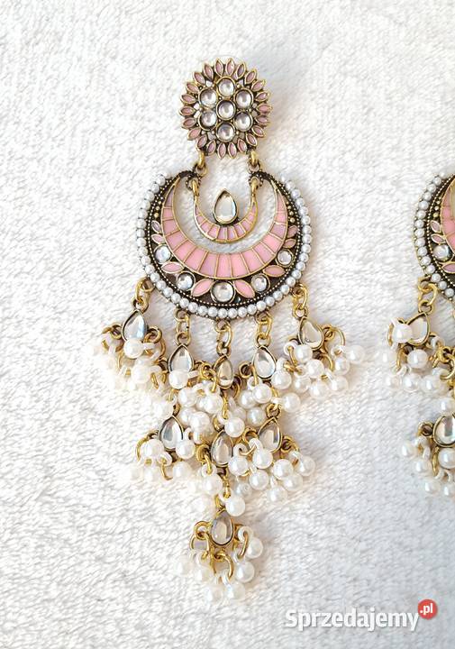 Długie kolczyki różowy złoty kolor indyjskie Kolczyki