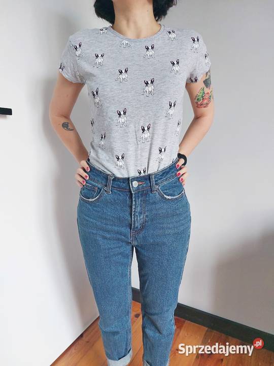 Tshirt w buldogi Primark 36 S psy szary damski szary/srebrny Poznań