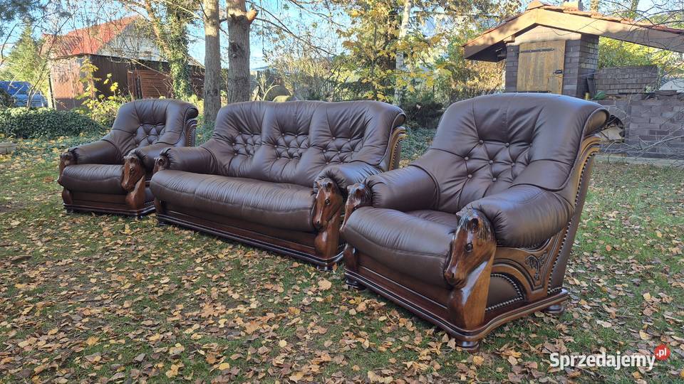 Komplet wypoczynkowy 3 1 1 ława 100 nowa skóra Śmigiel