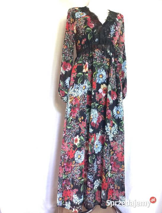 Sukienka długa KWIATY Suknia r40 PREMIUM czarny Białystok