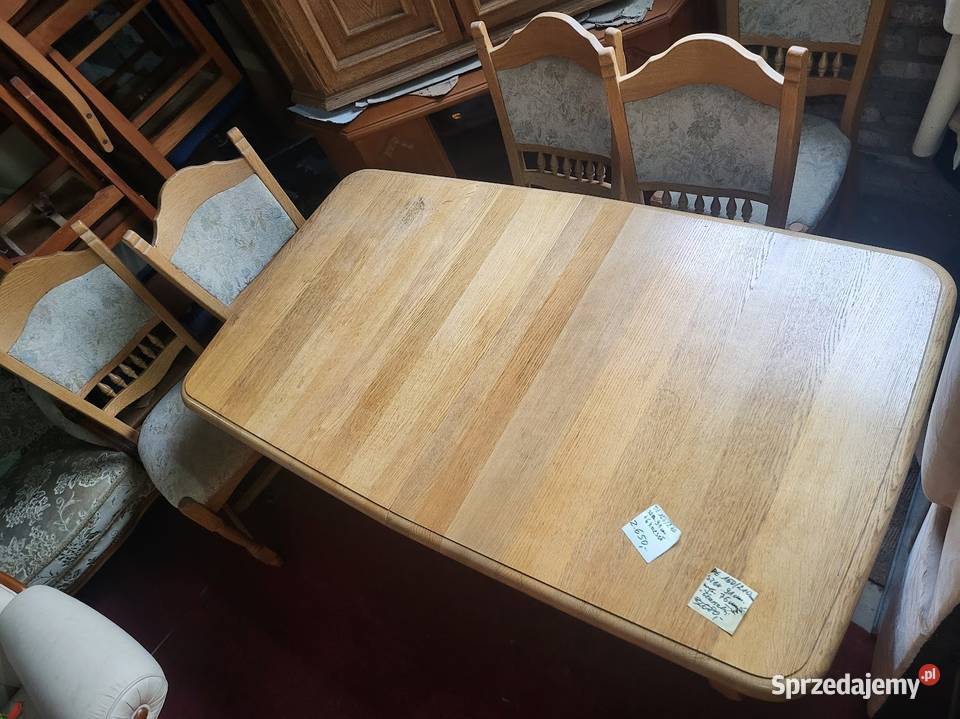 Duży rodzinny stół dębowy z krzesłami z Niemiec 91cm Sypniewo