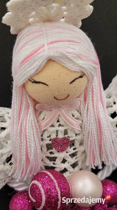 Świąteczny Anioł 24 ręcznie wykonany biały Krzywaczka