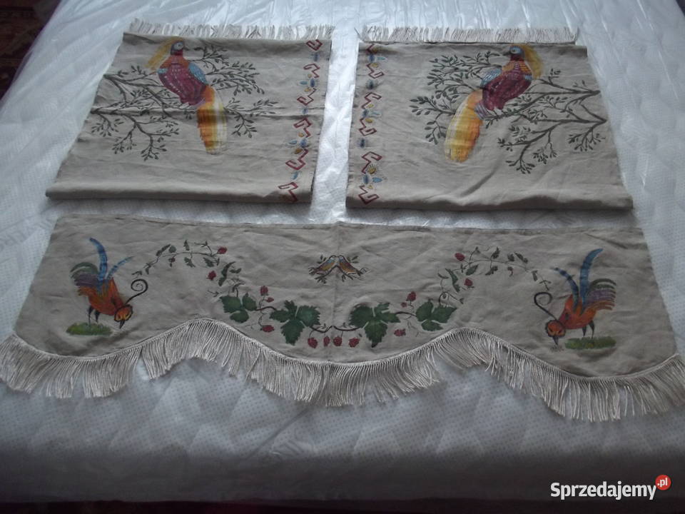 Zasłony len malowany olejną farbą bażant UNIKAT beżowy Piekary Śląskie