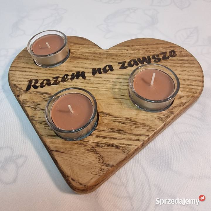 Świecznik drewniany serce z dębu z napisem Razem sprzedam