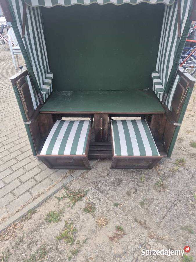 Leżak plażowy 2osobowy w zielonobeżowe paski łódzkie