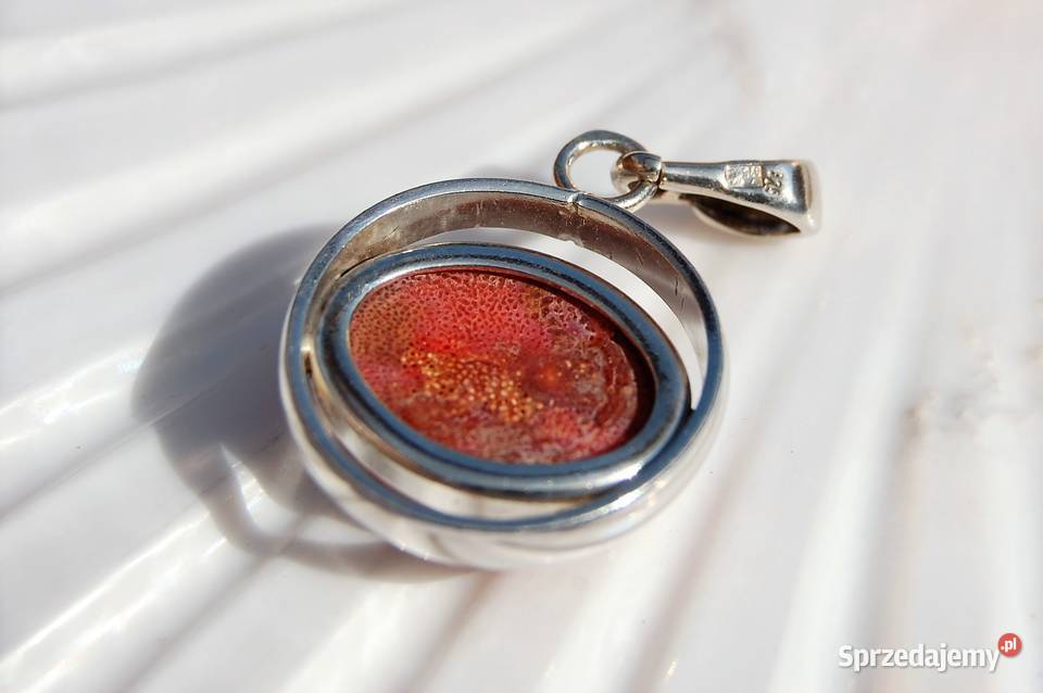 Wisior elipsa koral czerwony srebro pr 925 srebrne Lublin