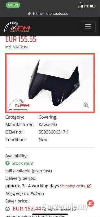 Kawasaki ZZR 1400 ZX14 osłona Wypełnienie Poznań