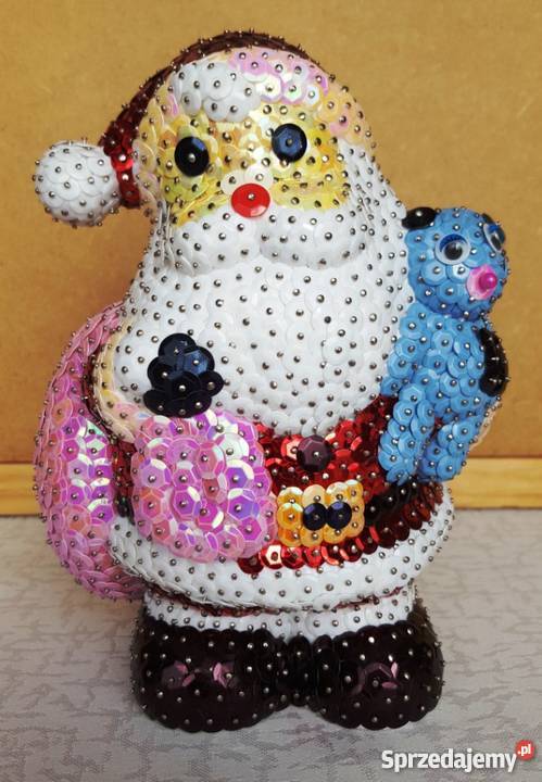 mikołaj z cekinów ozdoba Boże Narodzenie Popławy-Rogale