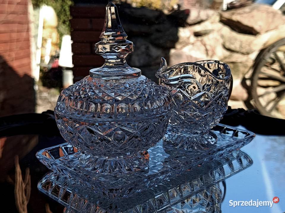Zestaw kryształowy taca bombonierka mlecznik Klenica