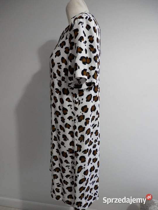 Sukienka Zara Trapezowa Kremowa Modny Nadruk Łomża