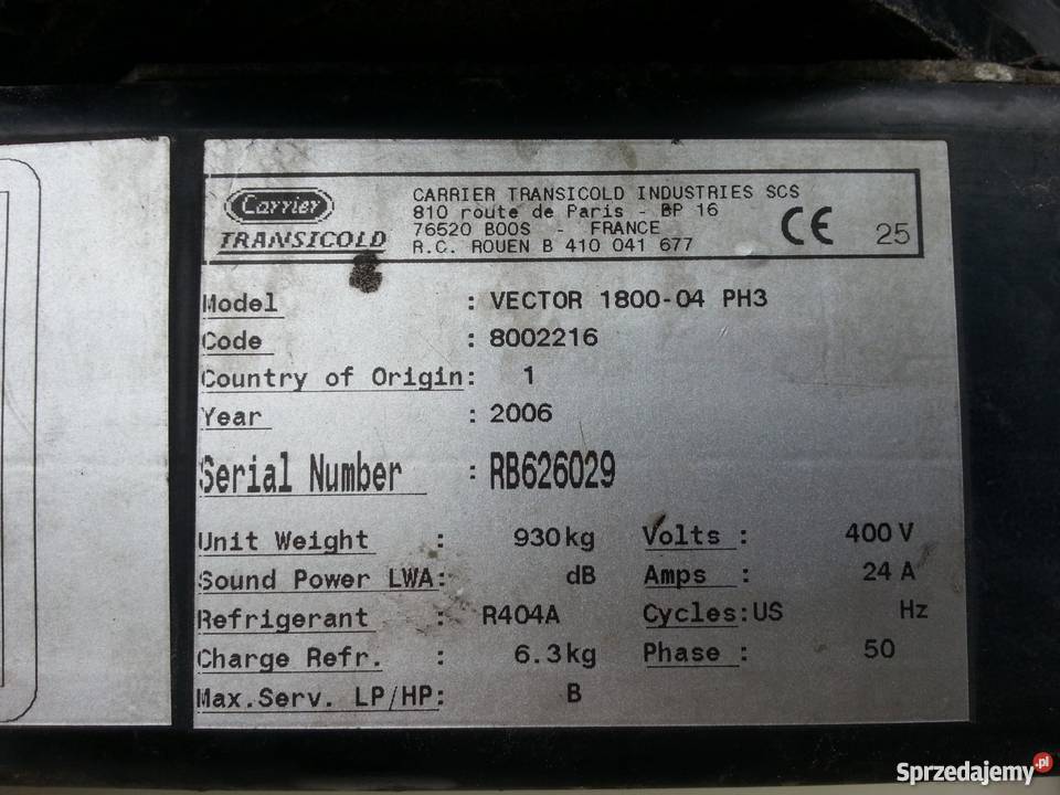 Agregat chłodniczy CARRIER Transicold VECTOR Rok produkcji 2006 Wrocław