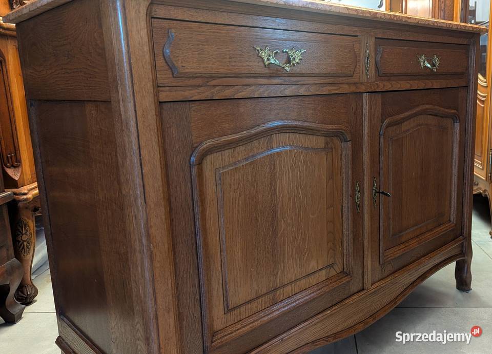 Piękna dębowa komodaszafka secesyjna z marmurem