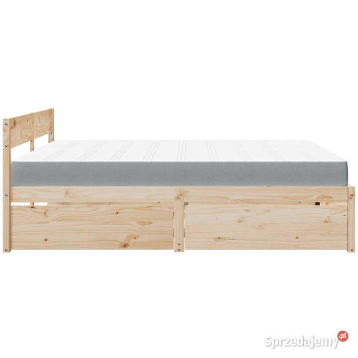 Łóżko z szufladami i materacem drewno sosnowe 205cm