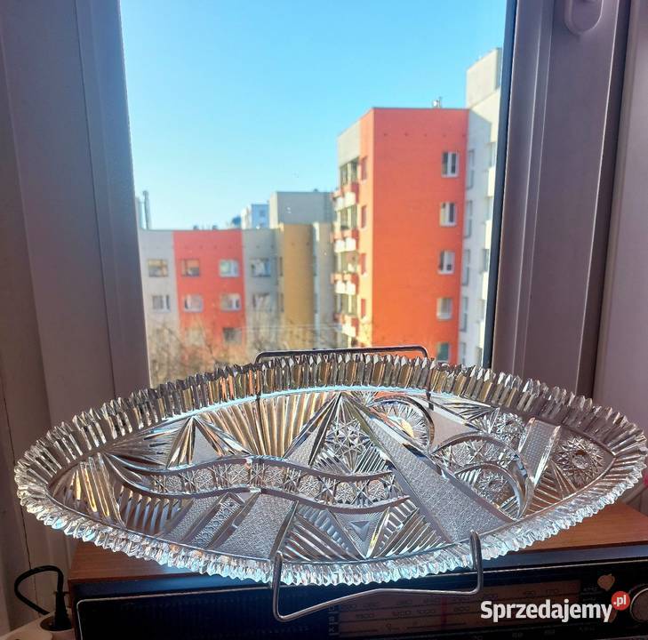 Piękna wielka patera kryształowa PRL dolnośląskie Wrocław