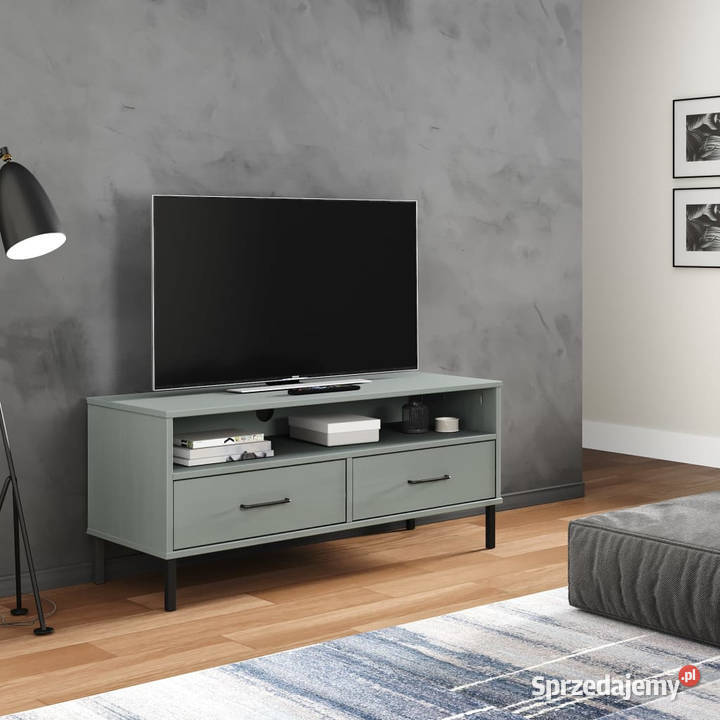 Szafka pod TV OSLO metalowe nóżki szara sosnowa mazowieckie Warszawa