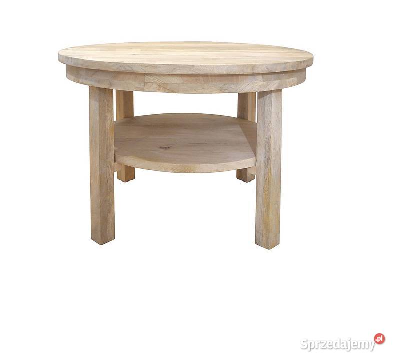 Okrągły stolik Haga 80cm z półką drewniany jasny