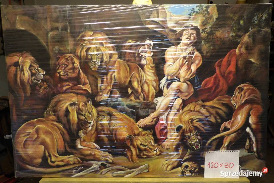 duża kopia P.P.Rubensa "Daniel w jaskini lwów" 120x80