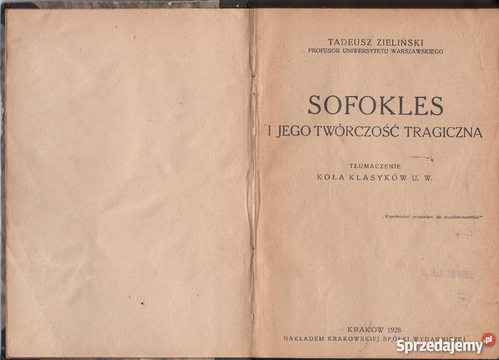 01382 SOFOKLES I JEGO TWÓRCZOŚĆ TRAGICZNA Czyrna sprzedam