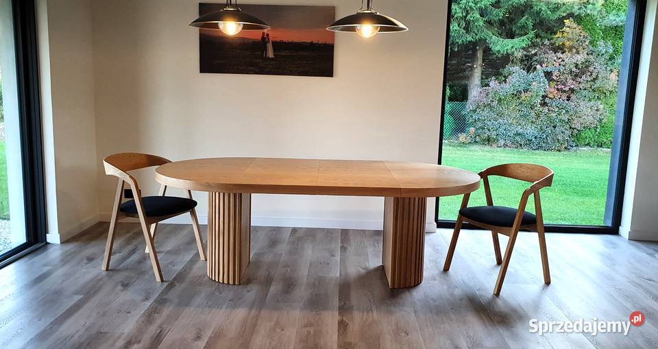 Nowoczesny stół dębowy okrągły rozkładany lamele Krosno