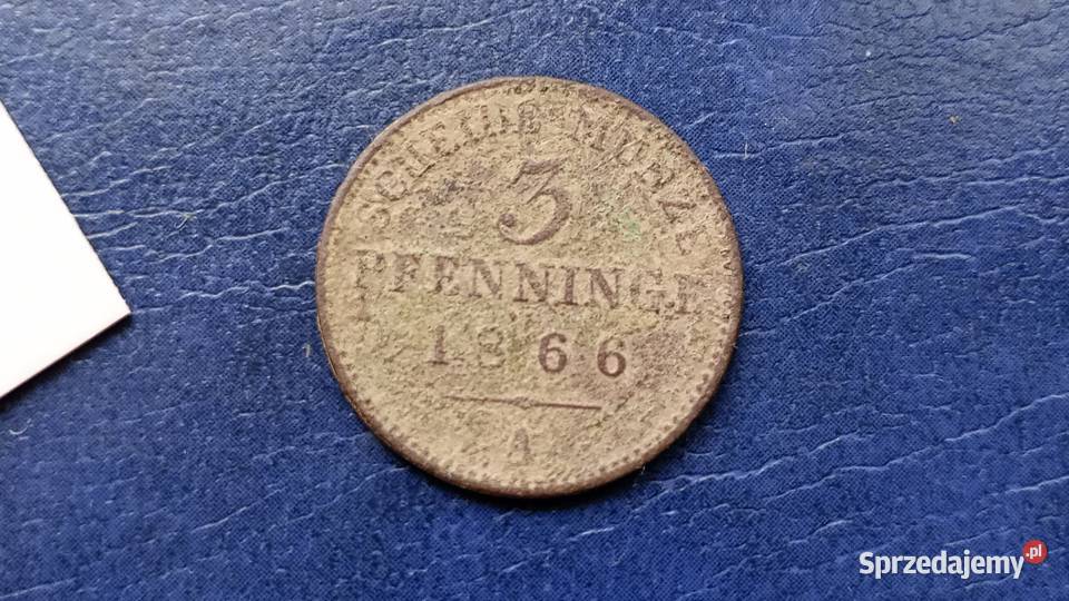 Stare monety 3 fenig 1866 Niemcy Numizmatyka Lesko