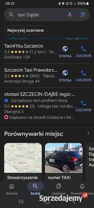 numer TAXI SZCZECIN DĄBIEREGIOoddział PRAWYBRZEG przewóz osób