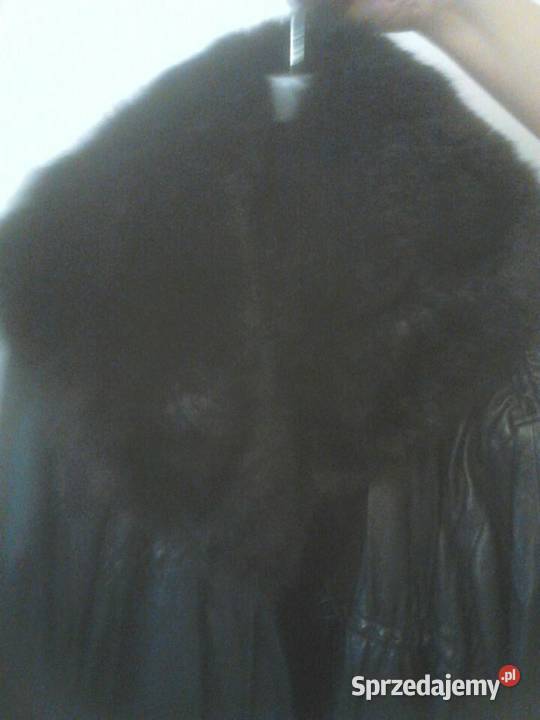 Skorzana kurtkaplaszcz damska z duzym futrzanym Kurtki i płaszcze Odzież damska Gdańsk