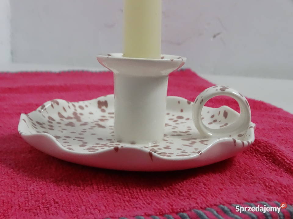 Ceramiczny świecznik JYSK nakrapiany z rączką Biłgoraj