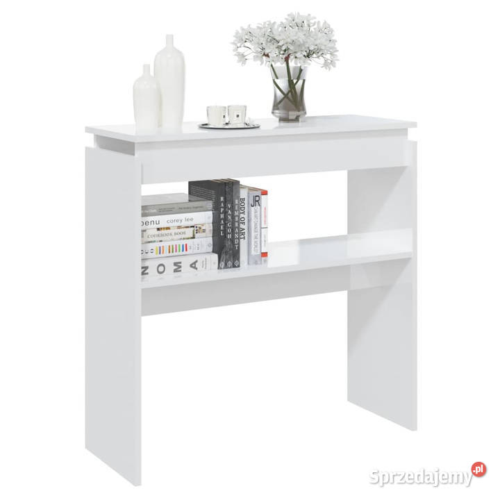 Stolik konsolowy biały wysoki połysk 80x30x80