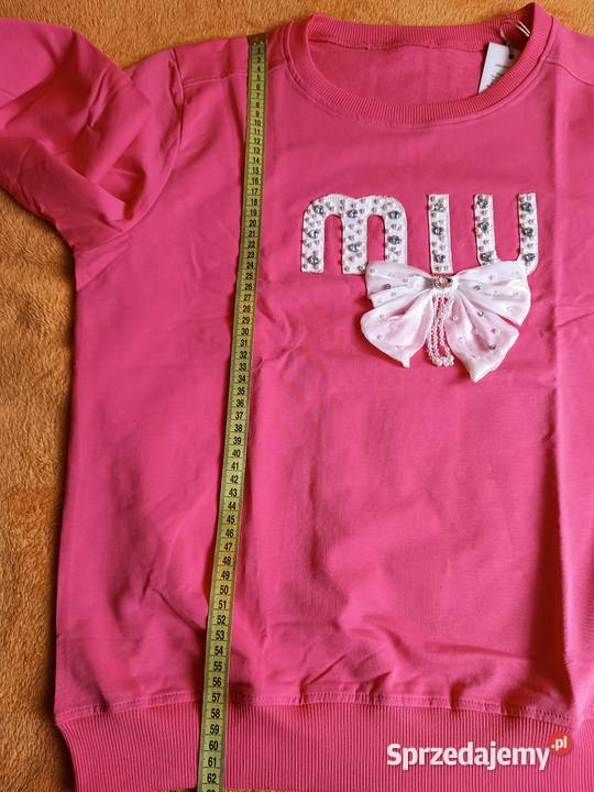 Bluza różowa z ozdobną kokardą i perełkami Inny materiał śląskie